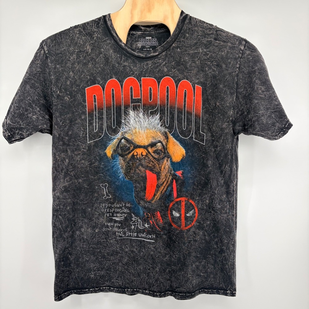 Marvel Deadpool & Wolverine Dogpool Graphic T-Shirt Mineral Wash Black Mens L